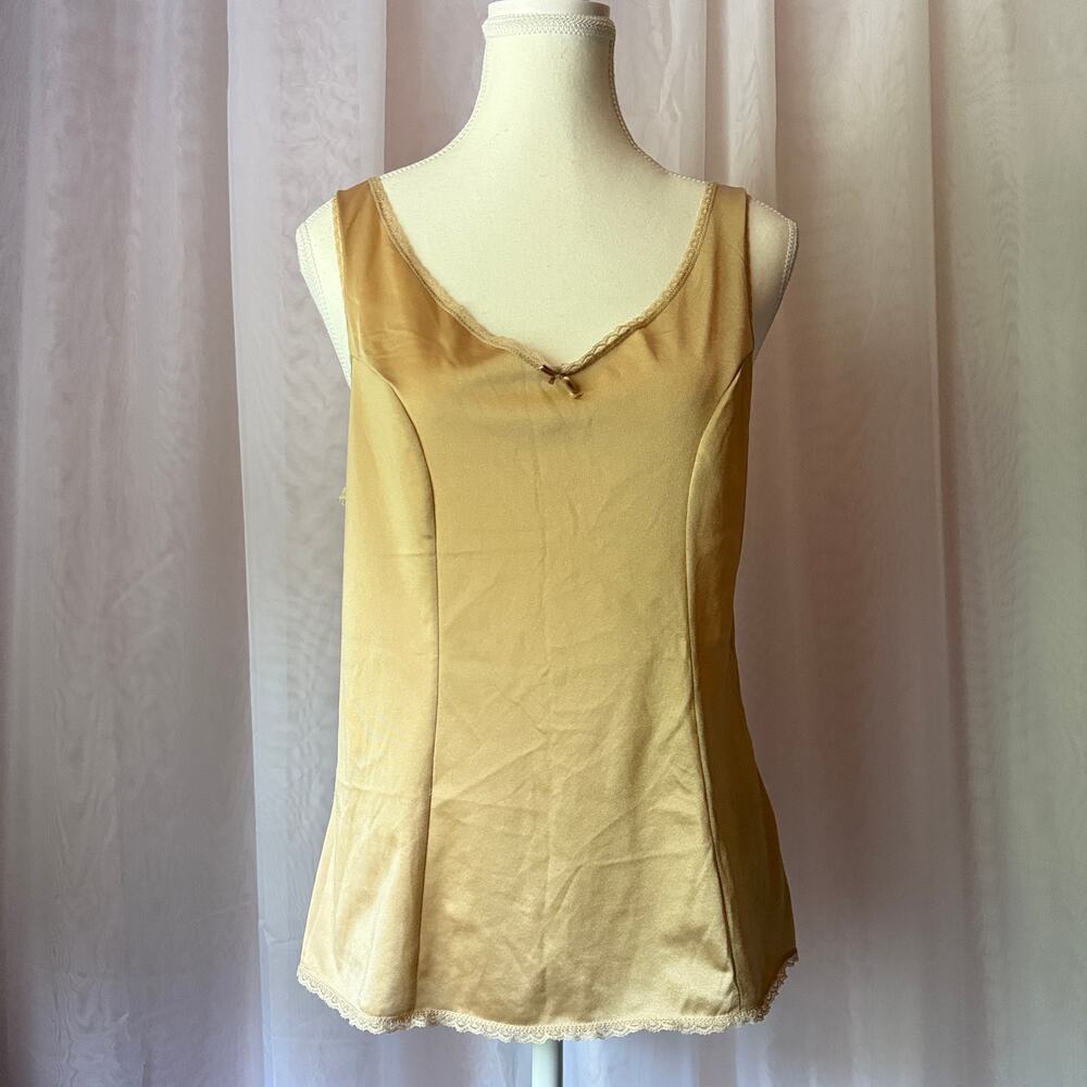 Secret Treasures Nude Satin Lace Cami Tank Top Large Y2K Lingerie Boudoir
